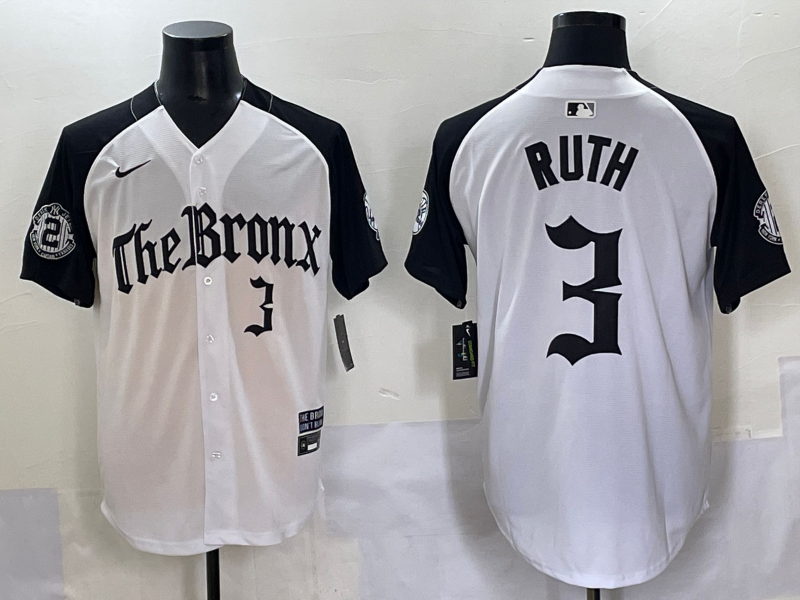 Men's New York Yankees Babe Ruth #3 White Alternate Jersey